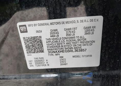 2024 Chevrolet Equinox Fwd Ls z USA, uszkodzony, nr VIN 3GNAXHEG5RL363857